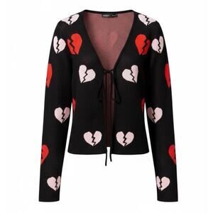 Nikka K Cardigan S Black Red Pink Broken Heart Y2K Indie Sleaze Grunge Front Tie